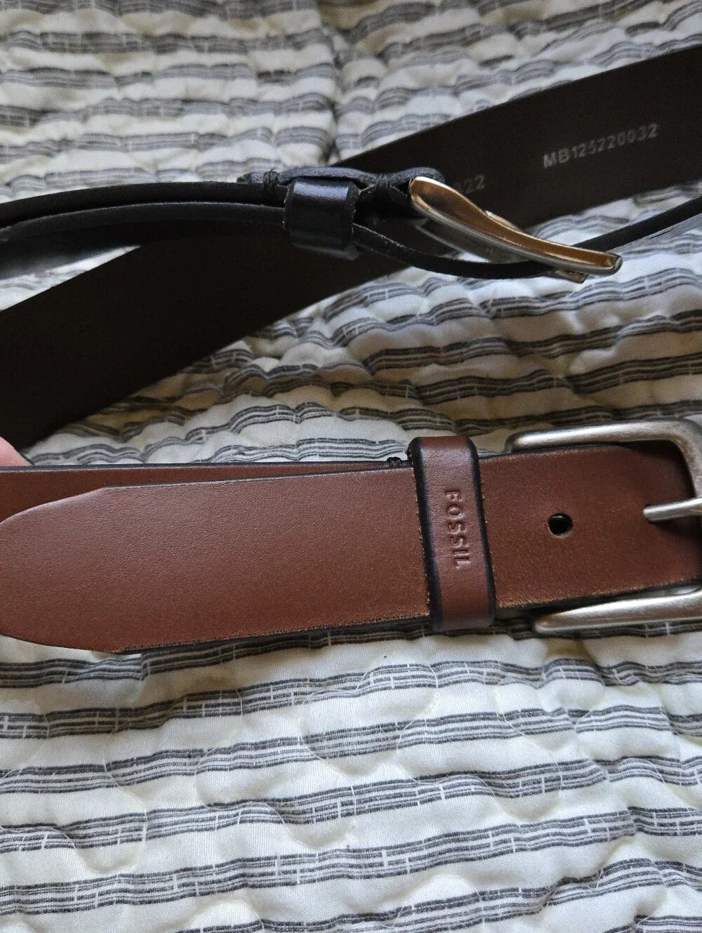 Fossil Men's Leather Belts - Black and Brown, SIZE 32